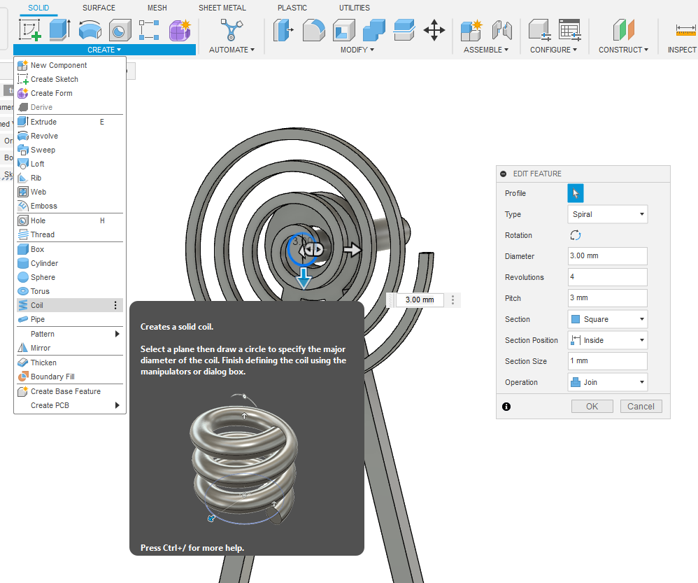 Spiral preview and setting location